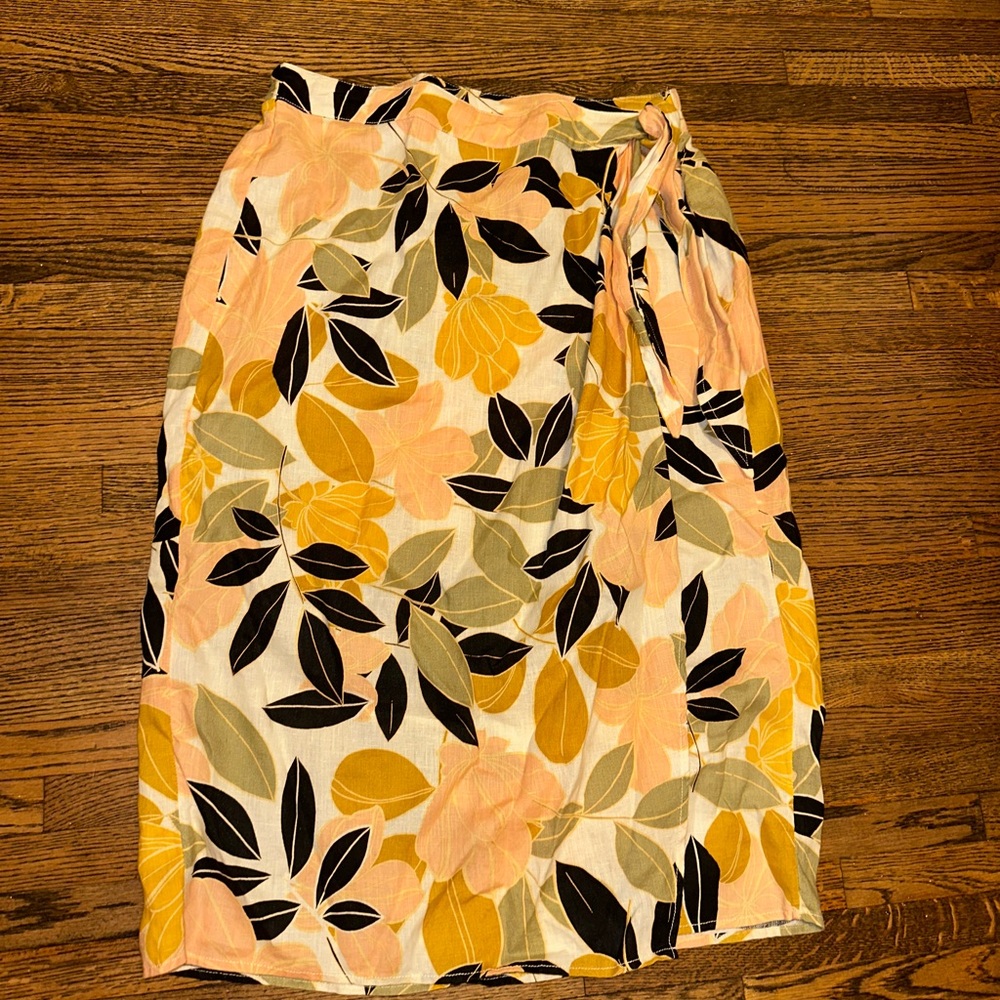 Rachel Zoe Floral Midi Skirt in Yellow, Black, Peach, Olive